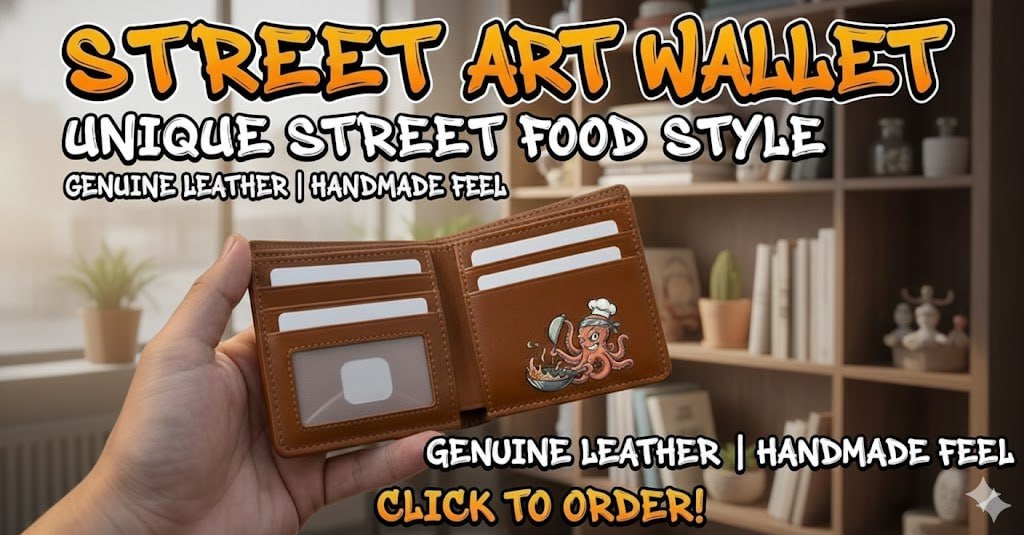 Street Food Master Wallet - กระเป๋าหนังแท้ลายเชฟหมึก