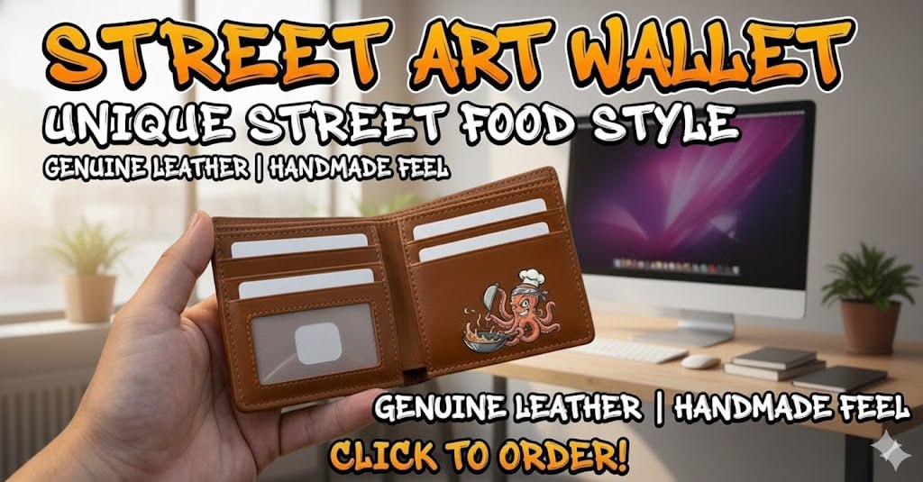 Street Food Master Wallet - กระเป๋าหนังแท้ลายเชฟหมึก