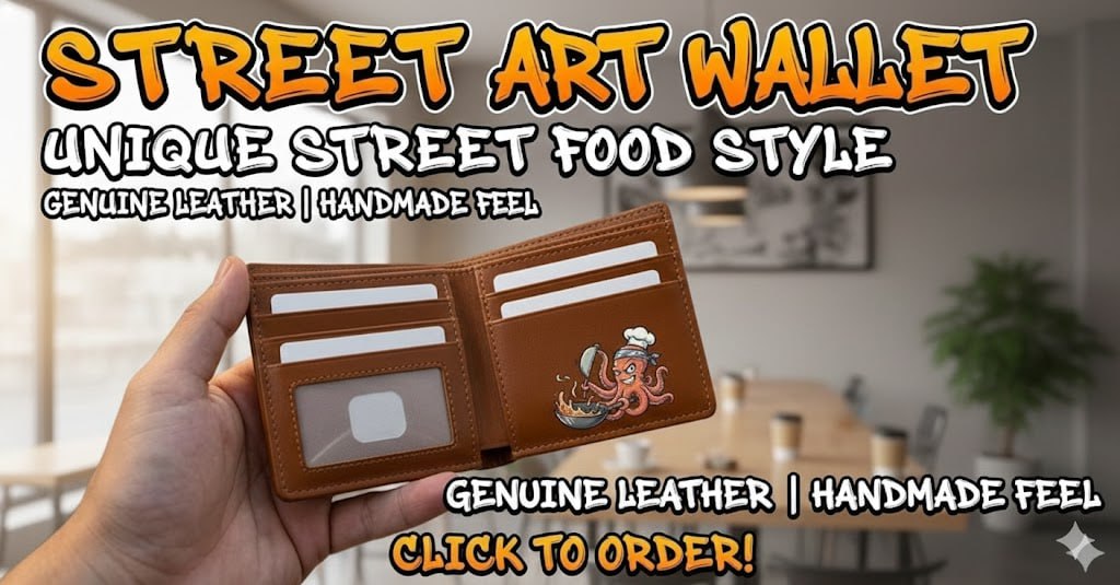 Street Food Master Wallet - กระเป๋าหนังแท้ลายเชฟหมึก