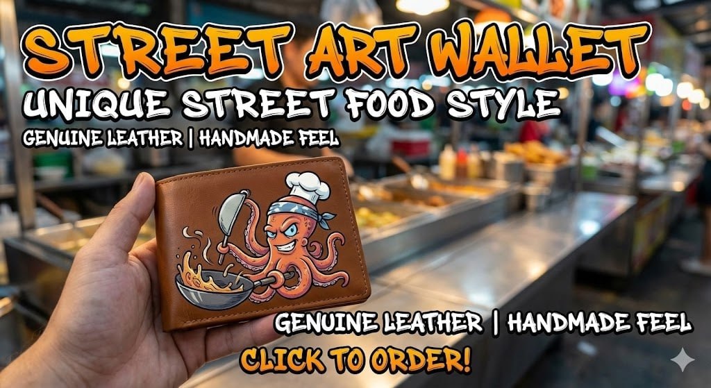 Street Food Master Wallet - กระเป๋าหนังแท้ลายเชฟหมึก